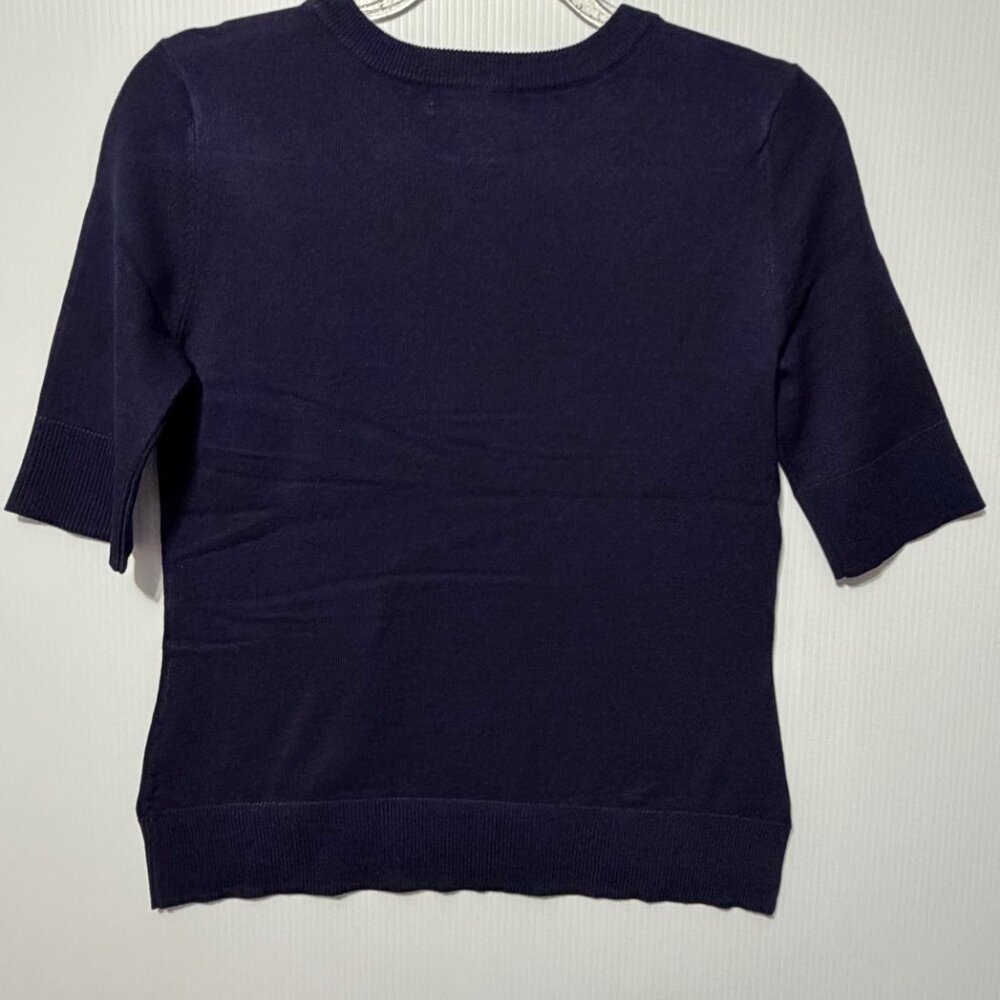 Melissa Paige Sweater XS Navy Blue Lace Knit Short Sleeve Top Luxe Coquette - Picture 2 of 8